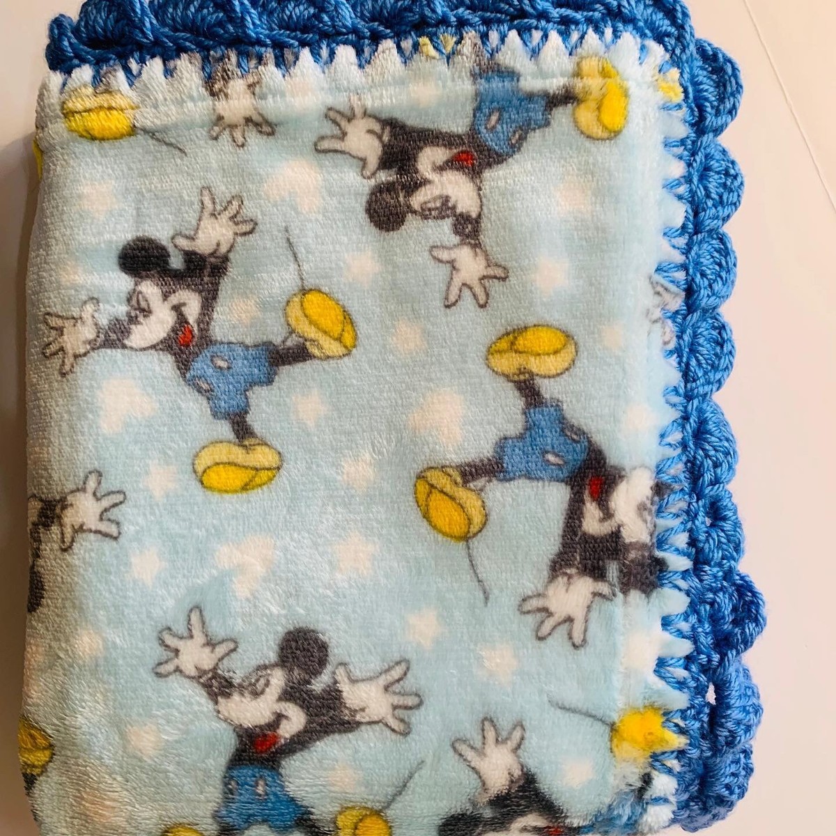 Disney Mickey Mouse Baby Blanket Gift Set Blue with Crochet Trim