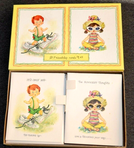 Tarjetas de felicitación CRITTERS GORROS EN RELIEVE NIÑOS NIÑAS por CORONATION De colección Nuevo de Lote Antiguo en Caja - Imagen 2 de 9