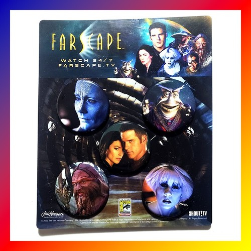 FARSCAPE Pinback BUTTON SET of 5 CHIANA John Crichton SDCC Exclusive AERYN SUN - Picture 1 of 4