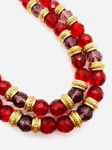 Grobe BEN-AMUN Rosa & Lila Facettierte Kristall Halskette Signiert Vintage Schmuck - Bild 5 von 11