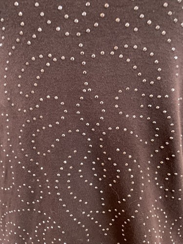 CHICOS Sz 1 Brown Top Stretch Studded Embellished Long Sleeve Pullover Shirt - Picture 2 of 8