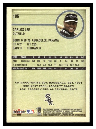 2002 Fleer Authentix #106 Carlos Lee - Chicago White Sox - 第 2/2 張圖片