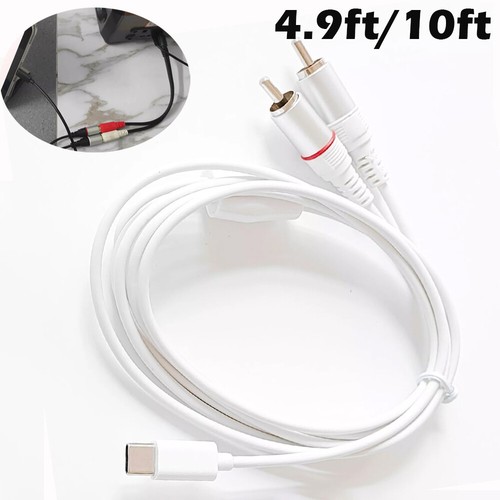 White 5ft / 10ft USB Type C to 2 RCA Jack Converter Cable for ipad pro, galaxy - Picture 1 of 8