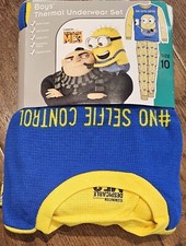 Minions Boys' Sz 10 "#No Selfie Control" Thermal Long Underwear Set NEW!