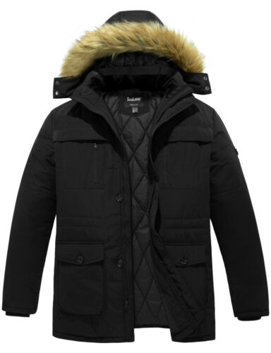 Soularge Men's Winter Parka Jacket Big and Tall Warm Jacket with Heavy Hooded - Picture 4 of 27