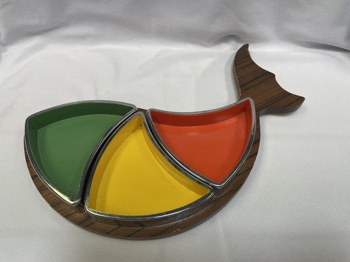 Rainbow Fish Relish Tablett Servierer #1407 GAILSTYN Japan Vintage MCM Melamin/Holz