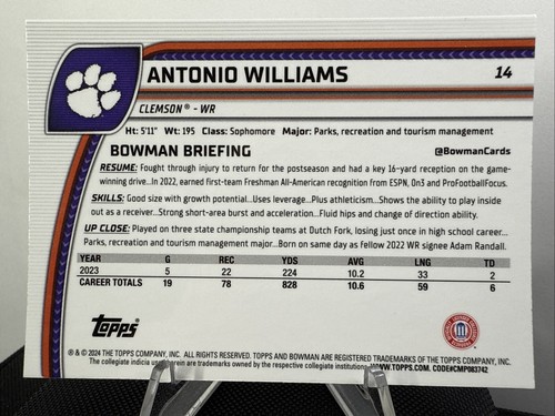 2024 Bowman Chrome U Antonio Williams Refractor #'d 086/199 - Picture 2 of 2