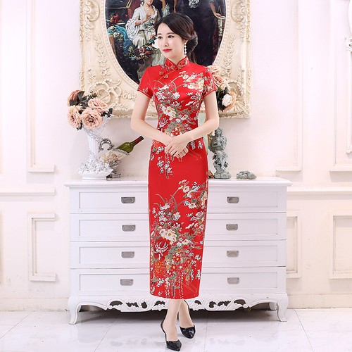 Spring Summer Women's Party Cheongsam Dress Long Satin Daily Banquet Gown New - Picture 22 of 23