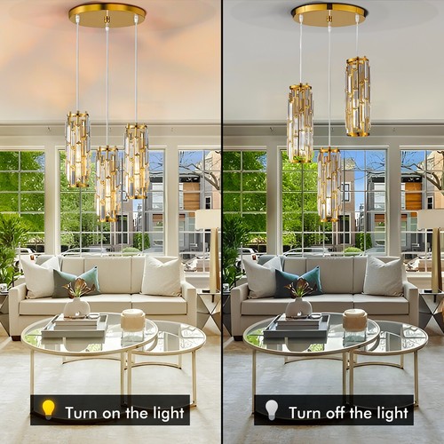 Gold Cluster Chandelier Crystal Pendant Lamp 3-Light Ceiling Lighting Fixtures - Bild 6 von 17