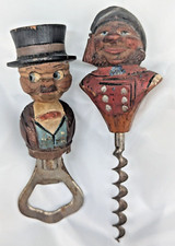 Vintage Anri Wood Carved Bar Set Cork Screw Bottle Opener