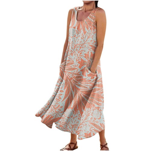 Women Summer Sleeveless Floral Casual Baggy Flowy Maxi Dresses with Pockets - Picture 30 of 34
