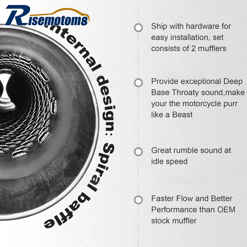 Chrome 3.5" Aggressive Sound Slip-On Mufflers Exhaust For 95-16 Harley Touring - Image 2 of 4