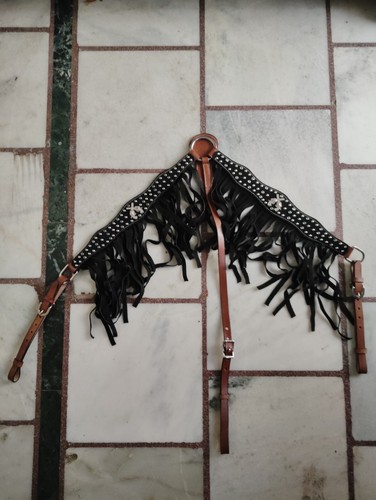 Black Fringe Halter/Headcollar, Breast collar with Embellished Guns and Gems. - Picture 4 of 10
