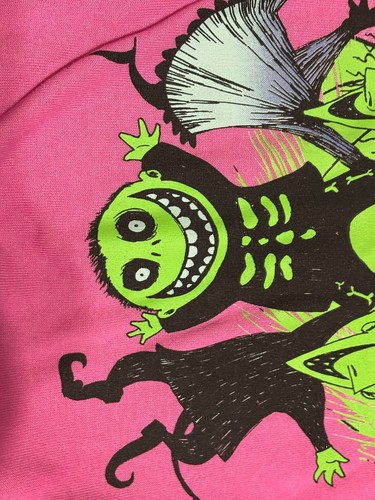 Girls Disney Nightmzre Before Christmas Pink Glow Dark Hoodie L 12 14 - Picture 3 of 4