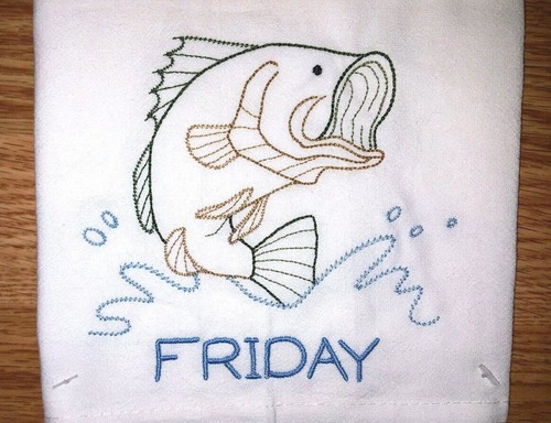 NORTH WOODS DAYS OF THE WEEK MACHINE EMBROIDERED FLOUR SACK DISH TOWELS - Bild 7 von 8