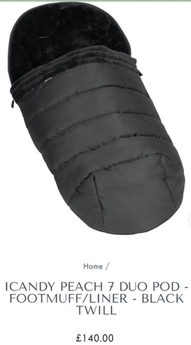 New ICandy Peach 6/7 Footmuff Duo Pod In Black Twill RRP £140