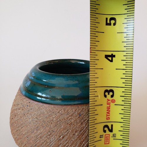 Piper Pottery Studio Vase Jar Turquoise Natural 3.5" Tall Art Signed 2009 - Picture 7 of 8