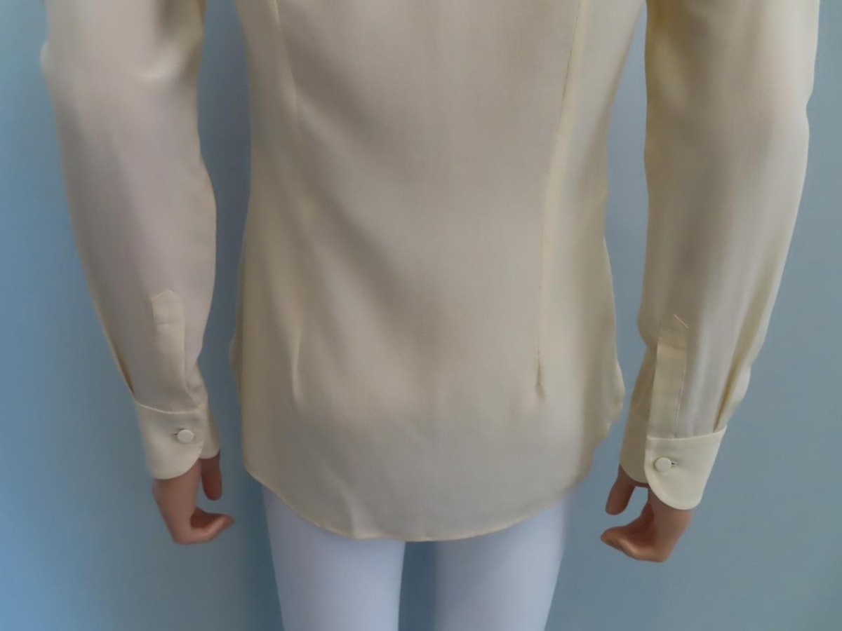 GUCCI Pale Yellow 100% Silk GG Embroidered Detail Button-Down