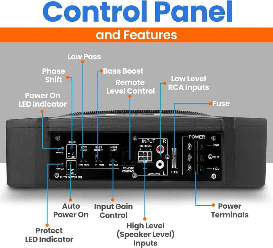Sistema de subwoofer amplificado de bajo perfil PyleUsa de 8 pulgadas - 600 W compacto... Foto 2 de 4