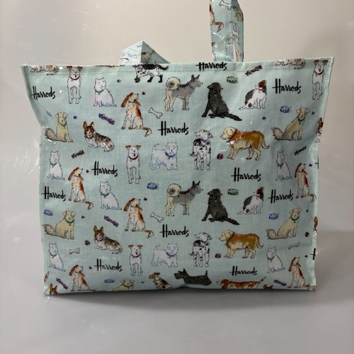 Bolso de Hombro Harrods Azul Claro Perros Huesos Mascotas Tela Recubierta NUEVO