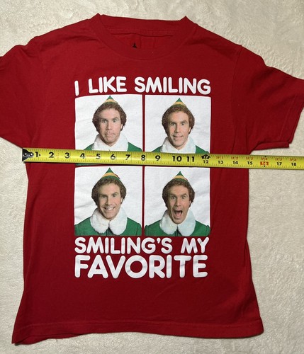 BUDDY THE ELF Red Christmas T-shirt Youth Size Medium I Like Smiling My Favorite - Picture 4 of 5