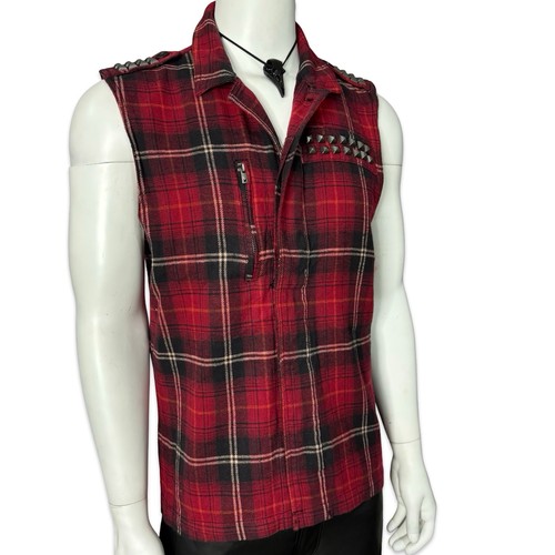 TRIPP GOTHIC PUNK BIKER TRUCKER STUDDED FLANNEL TARTAN PLAID JACKET VEST FC7965M - Picture 3 of 11