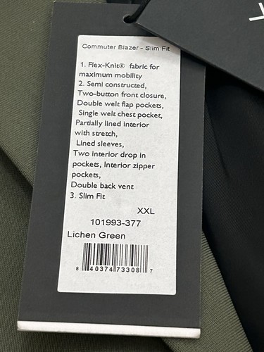 Rhone Commuter Blazer Slim Fit Uomo 2XL Verde Lichene Giacca Due Bottoni Nuovo con etichette $300 - Foto 5 di 11