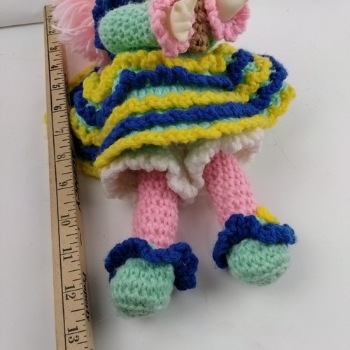 Ice Cream Face Baby Doll 13" Vintage Handmade Crocheted Dress Grannycore Pink - Picture 12 of 12
