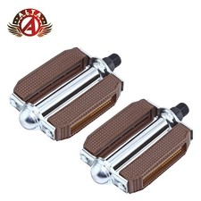 2x ALTA 9/16" PVC Block Bicycle Pedals Brown/Chrome Cruisers Bike For 3pc Crank.