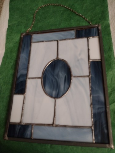 Vitral colgante hecho a mano rectangular azul y blanco con plomo 9 X 6 - Imagen 8 de 13