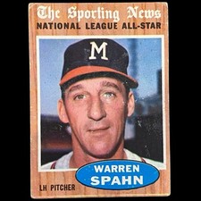 1962 Topps #399 Warren Spahn AS All Star NL MILWAUKEE BRAVES -- POOR-VG