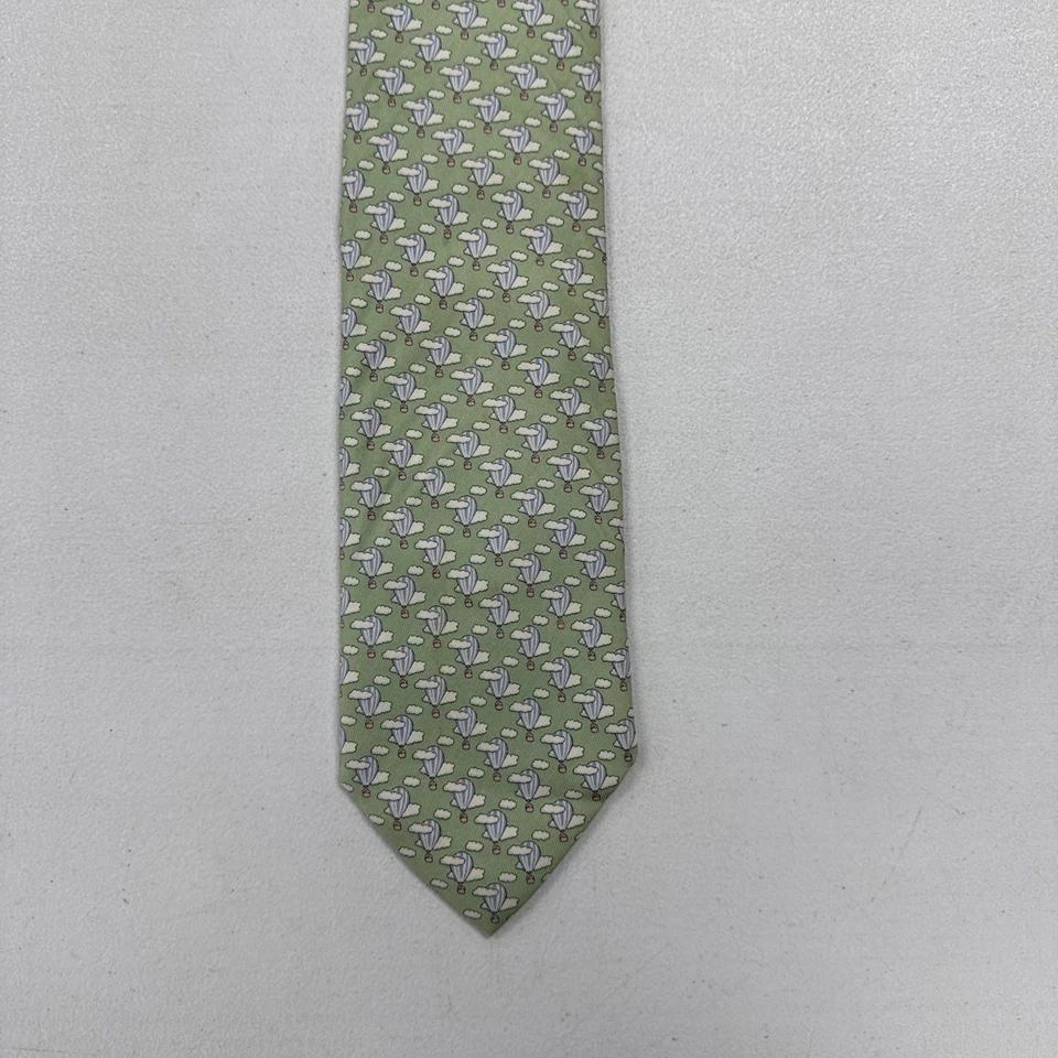 Corbata de cuello Vineyard Vines EE. UU. verde patrón de globo aerostático 100 % seda para hombre Foto 2 de 4