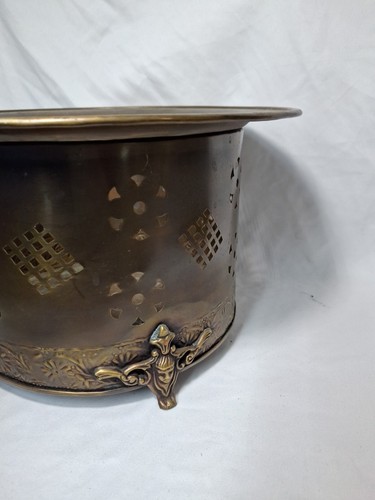 VINTAGE Brass PLANTER ORNATE Lace, Footed, 13" diameter 8" T, India, - Picture 4 of 8
