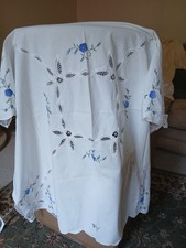 Vintage White Floral Tablecloth Applique,Lace, Embroidery. Square 94cms