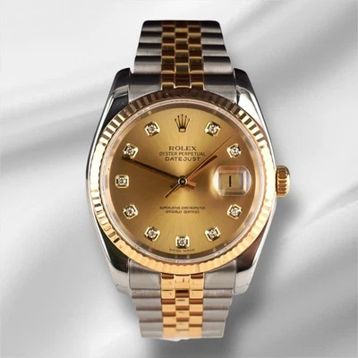 Rolex Datejust 116233 Montre-Bracelet 36 mm Or Jaune Champagne Cadran Diamant - Photo 1/4