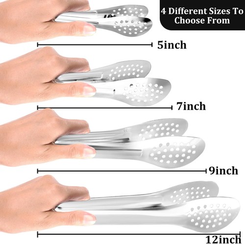 Serving Tongs, 8 Pack, 7 Inch, Stainless Steel, Silver, Buffet Tongs - Picture 2 of 7