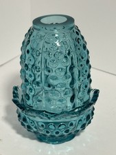 Introducing Peacock Blue Uranium Glass Hobnail Fairy Lamp Super Glowy