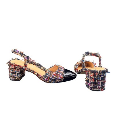 L intervalle Tweed Slingback Heels EU 40 US 9 Patent Cap Toe Spain