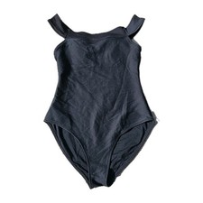Old Navy Pucker Boat Neck Textured Stripe One-Piece Swimsuit Black Sz L