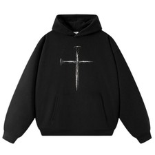 Christian Distressed Cross Hoodie - Unisex Casual Faith Graphic Sweatshirt