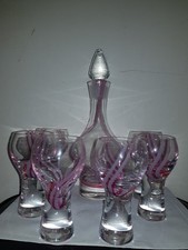 CAITHNESS 6 CANISBAY WINE GOBLET art GLASS 1 DECANTER VINTAGE RETRO MIDCENTURY