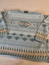 Lauren Ralph Lauren Southwest Hand Knit Aztec Blue Sweater Linen Cotton Size 2X