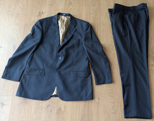 Racing Green Mens 2 Piece Suit 44R Waist 38 Reg Dark Navy Pinstripe Pure Wool