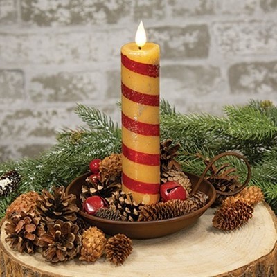 NEW PRIMITIVE FARMHOUSE CANDY CANE STRIPE TAPER CANDLE Red TAN 8''Tx1.5''D Glitter