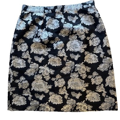Adrienne Vittadini black metallic brocade floral skirt SZ 4