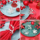 Christmas Napkin Rings 18pcs Set in Metal with Reindeer Snowflake Leaf Patterns