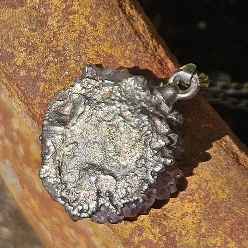 Geode Druzy Quartz Crystal Slice Pendant Necklace with Sterling Silver Chain - Picture 3 of 7