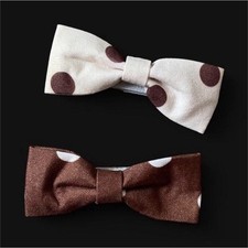 2-Pack Polka Dot Fabric Bow Hair Clips/Barrettes Brown White