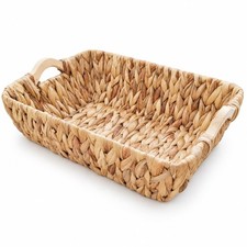 Handwoven Rectangular Water Hyacinth Wicker Storage Basket with Handles