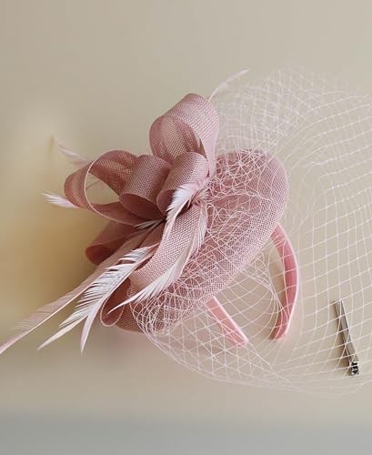 Fascinators Hats Women Pillbox Hat Feathers Derby Headband Wedding C Pink - Picture 3 of 7